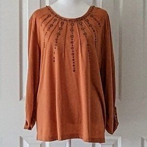 ALFRED DUNNER Women's Beaded Tunic Top  Size L  Dark Salmon  NWOT